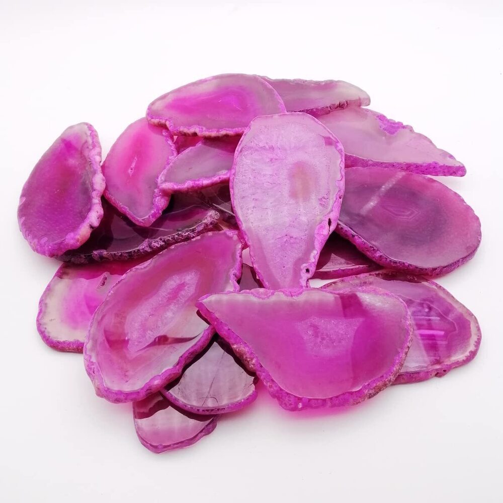2207 15Pcs Pink Agate Stone Slices Bulk Irregular Geode Light Table Slice